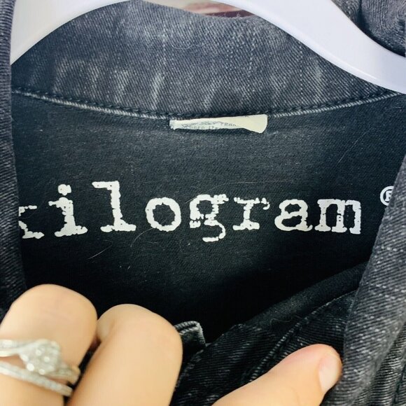 Kilogram Mens Black Red White Blue Stripe Long Sleeve Denim Jacket Size Medium - Picture 4 of 9